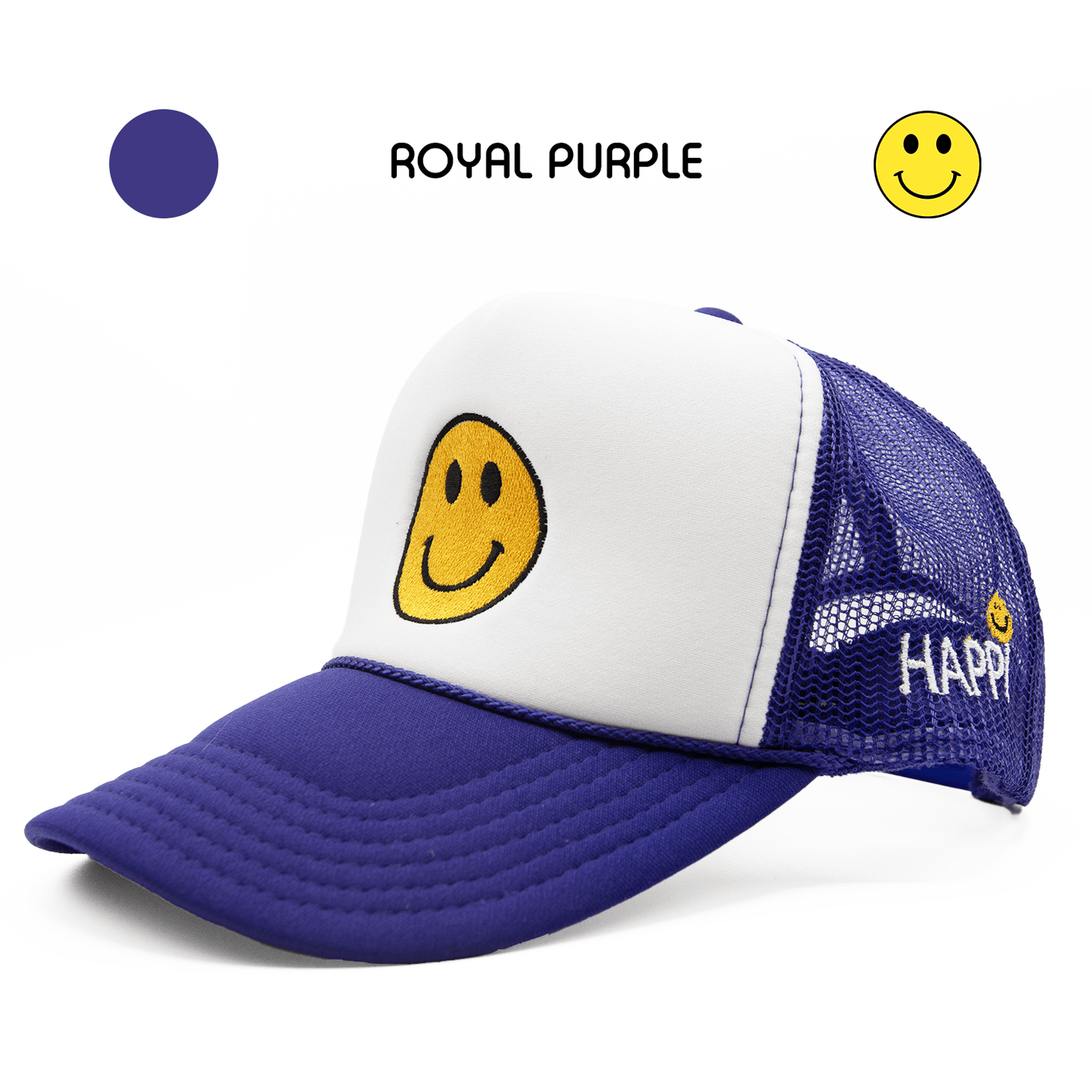 
                  
                    HAPPI HATS - ROYAL PURPLE WHITE TOP TRUCKER - Happi Hats
                  
                